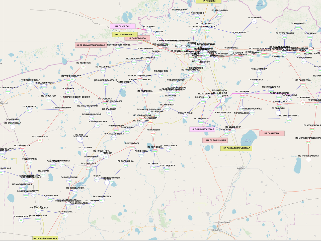 слой Сеть на фоне слоя Карта местности в режиме наложения слоев друг на друга