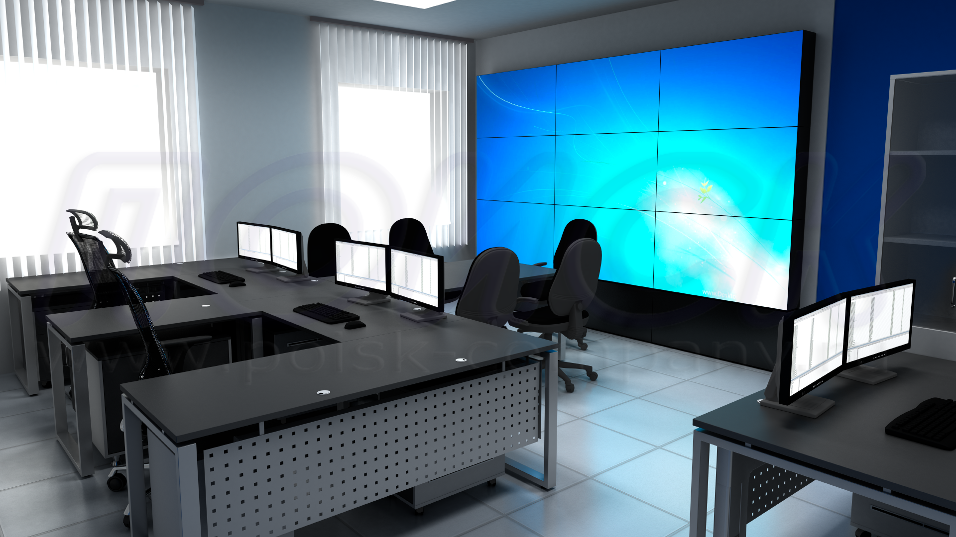 Диспетчерский стол сложной формы на основе мебели серии ПОИСК-А