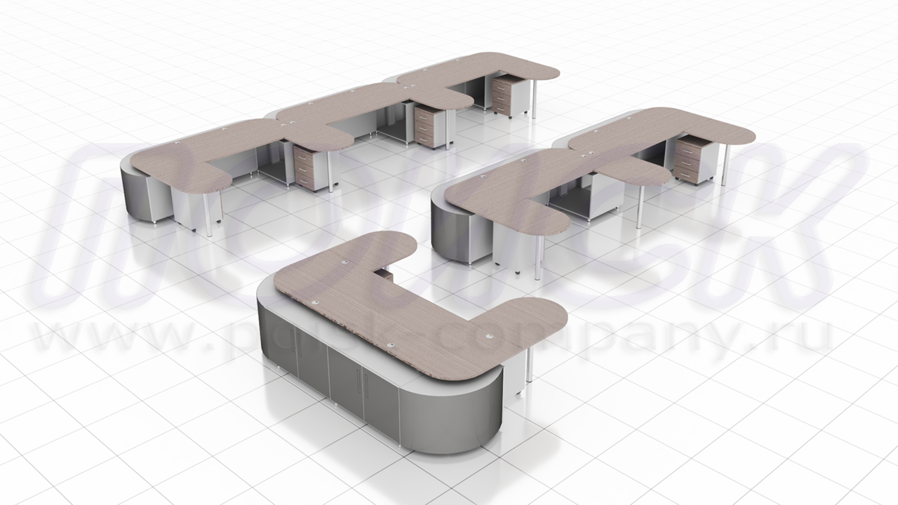 Диспетчерская мебель (одноместный, двухместный и трехместный столы) серии ПОИСК-Б с отсеками для размещения оборудования и документации
