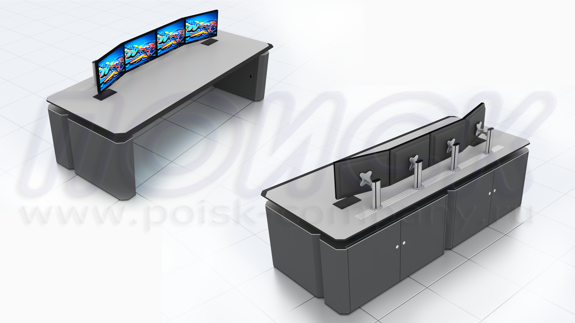 Двухместный стол б2м техно с отсеками для оборудования