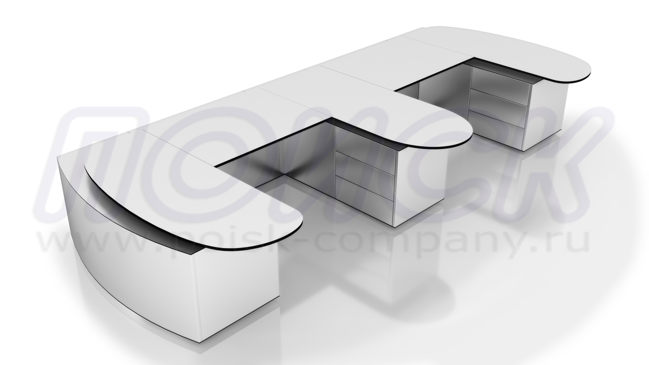 Диспетчерская мебель (стол-пульт) серии ПОИСК-Б2Р, Е-образной формы, с отсеками для размещения оборудования и документации, а также канцелярских принадлежностей