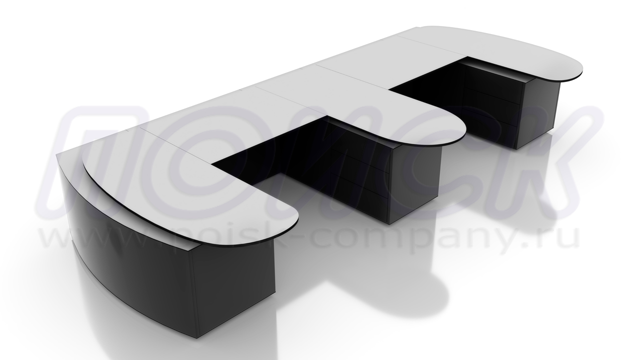 Двухместный стол оператора ПОИСК-Б2Р с отсеками для размещения оборудования и документации в черно-белой цветовой гамме