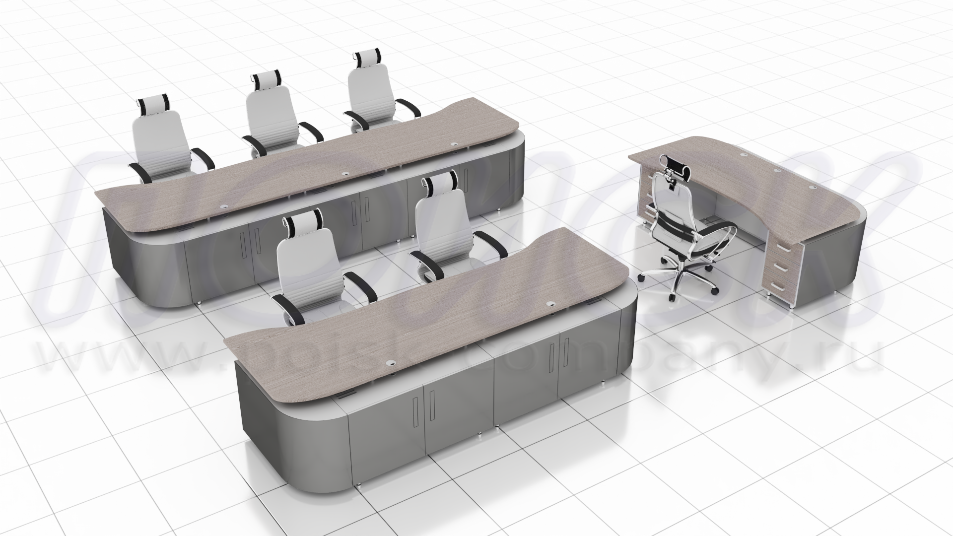 Диспетчерская мебель (одноместный, двухместный и трехместный столы) серии ПОИСК-ББ с отсеками для размещения оборудования и документации