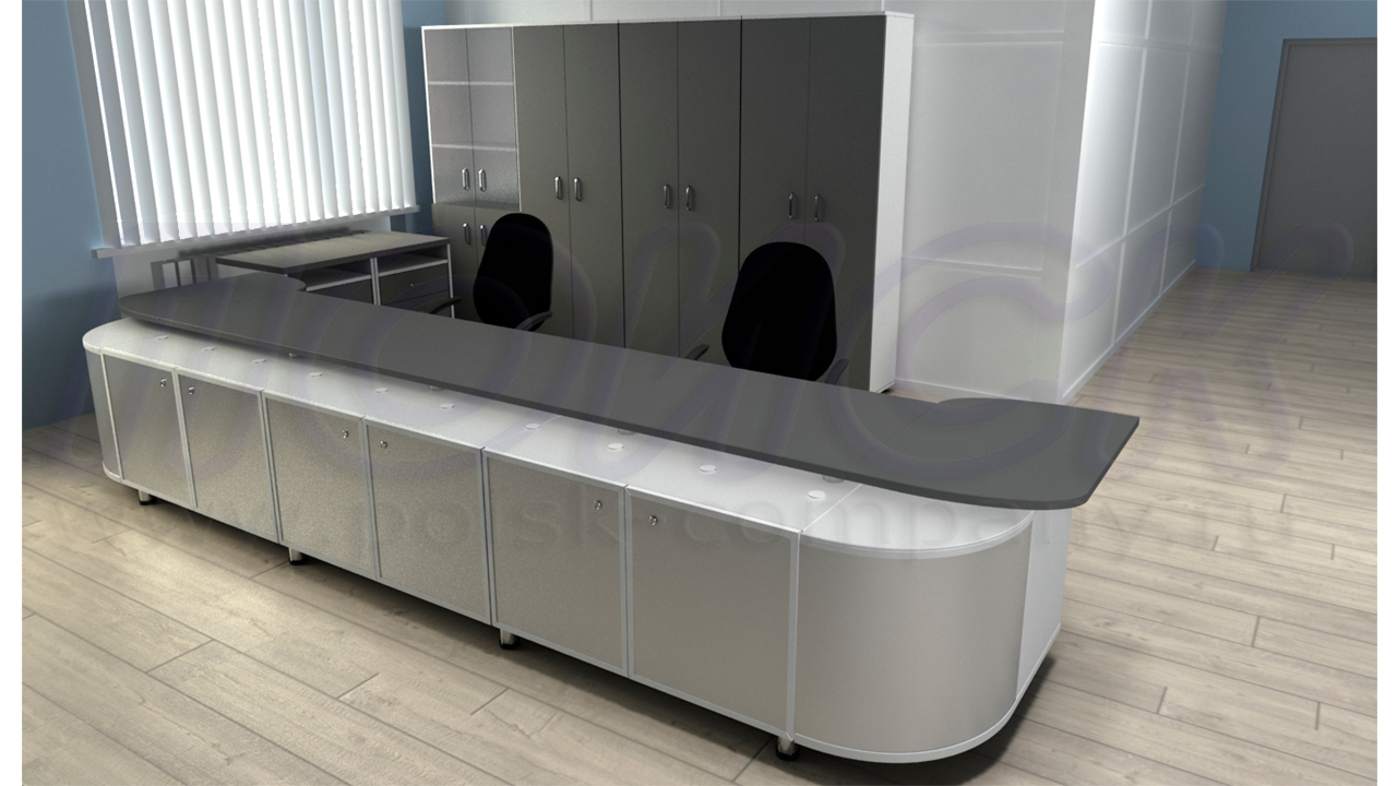 Двухместный диспетчерский стол ПОИСК-ББ2 с отсеками для размещения оборудования и документации