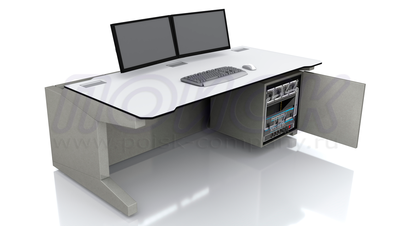 Стол оператора ПОИСК-Н1 с отсеками для размещения оборудования и документации, а также подвесной тумбой для 19