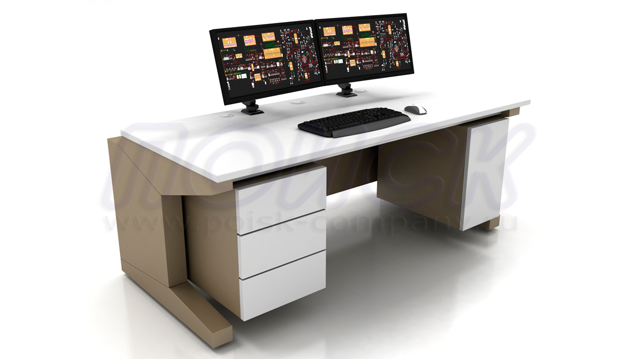 Диспетчерские столы (диспетчерская консоль) серии ПОИСК-Н1 с подвесными тумбами для системного блока и канцелярских принадлежностей