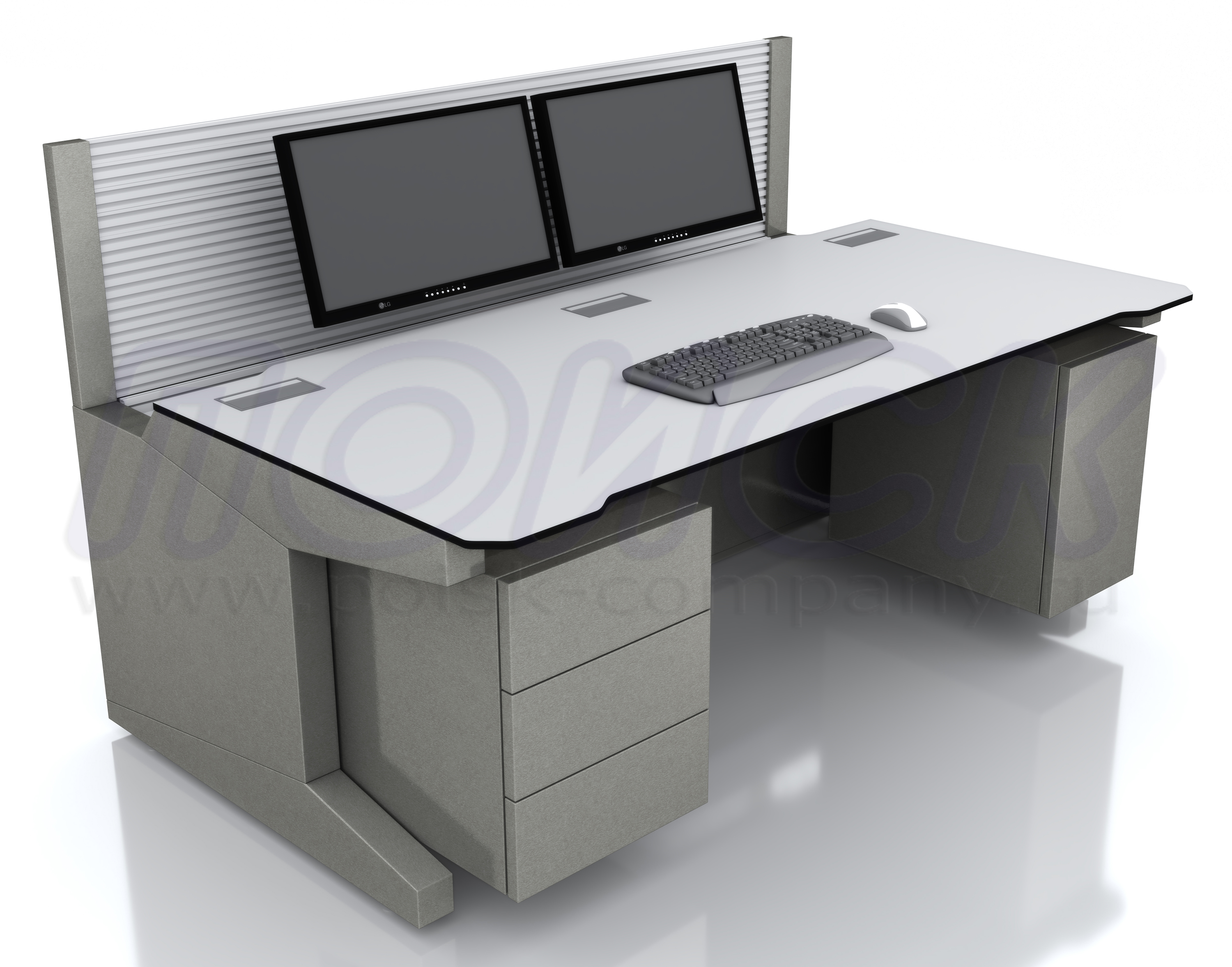 Вертикальная монтажная поверхность типа slatwall на столе серии ПОИСК-H закрепляет различные оборудования и полки для хранения документации