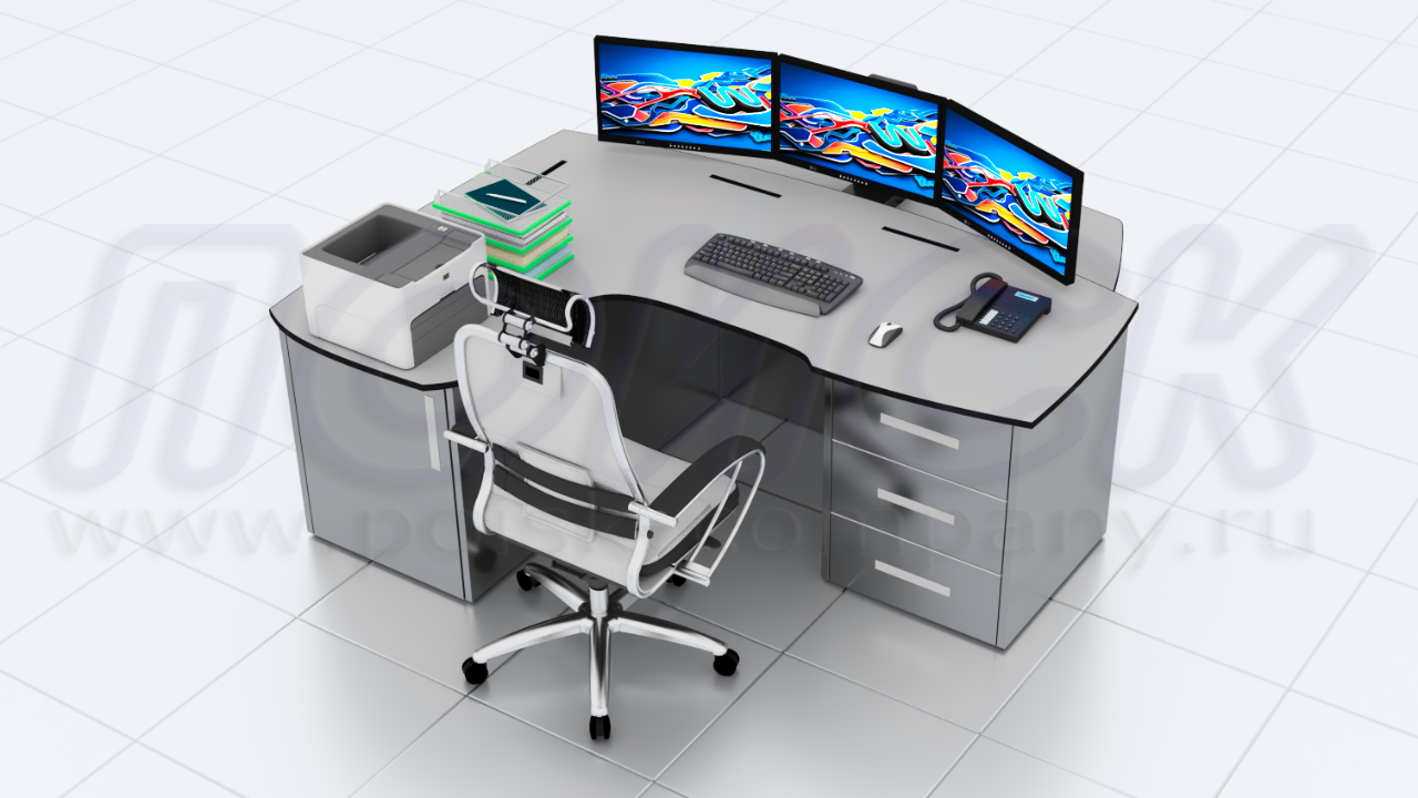 Одноместный диспетчерский стол ПОИСК-L1 с отсеками для размещения системных блоков, 19-оборудования и документации