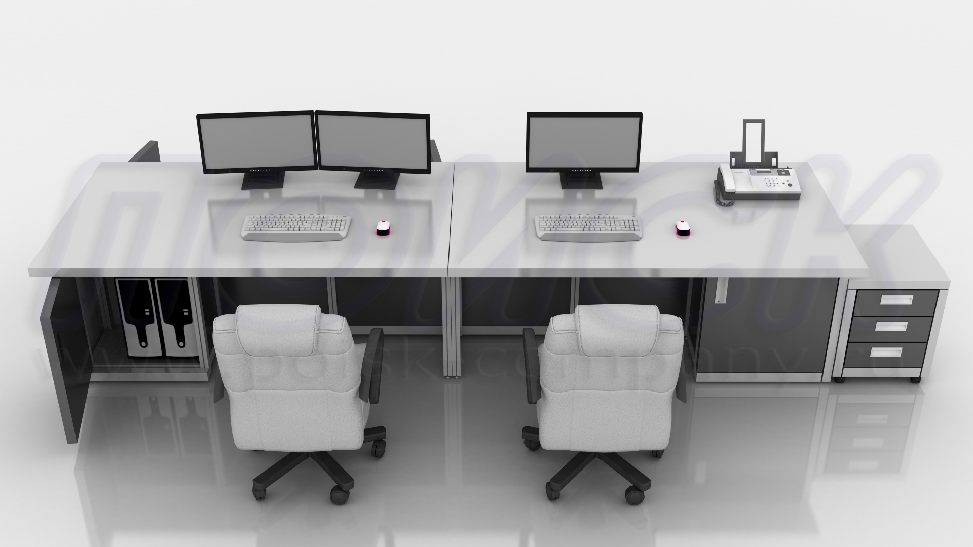 Двухместный стол оператора ПОИСК-Х с размещенным оборудованием внутри технологического отсека